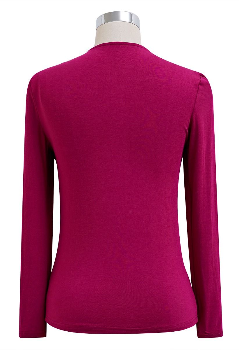 Allure Crisscross Neck Cutout Long-Sleeve Top in Magenta