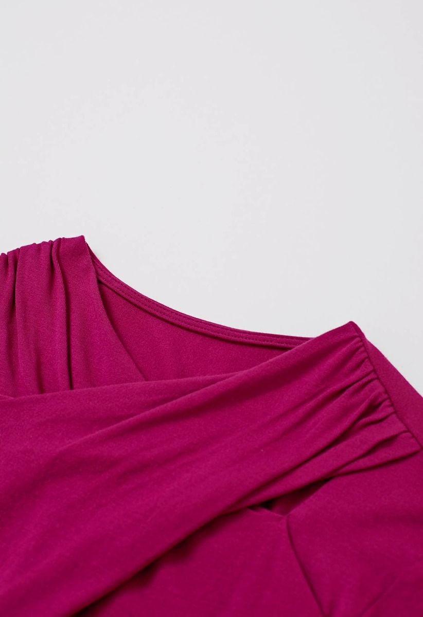 Allure Crisscross Neck Cutout Long-Sleeve Top in Magenta