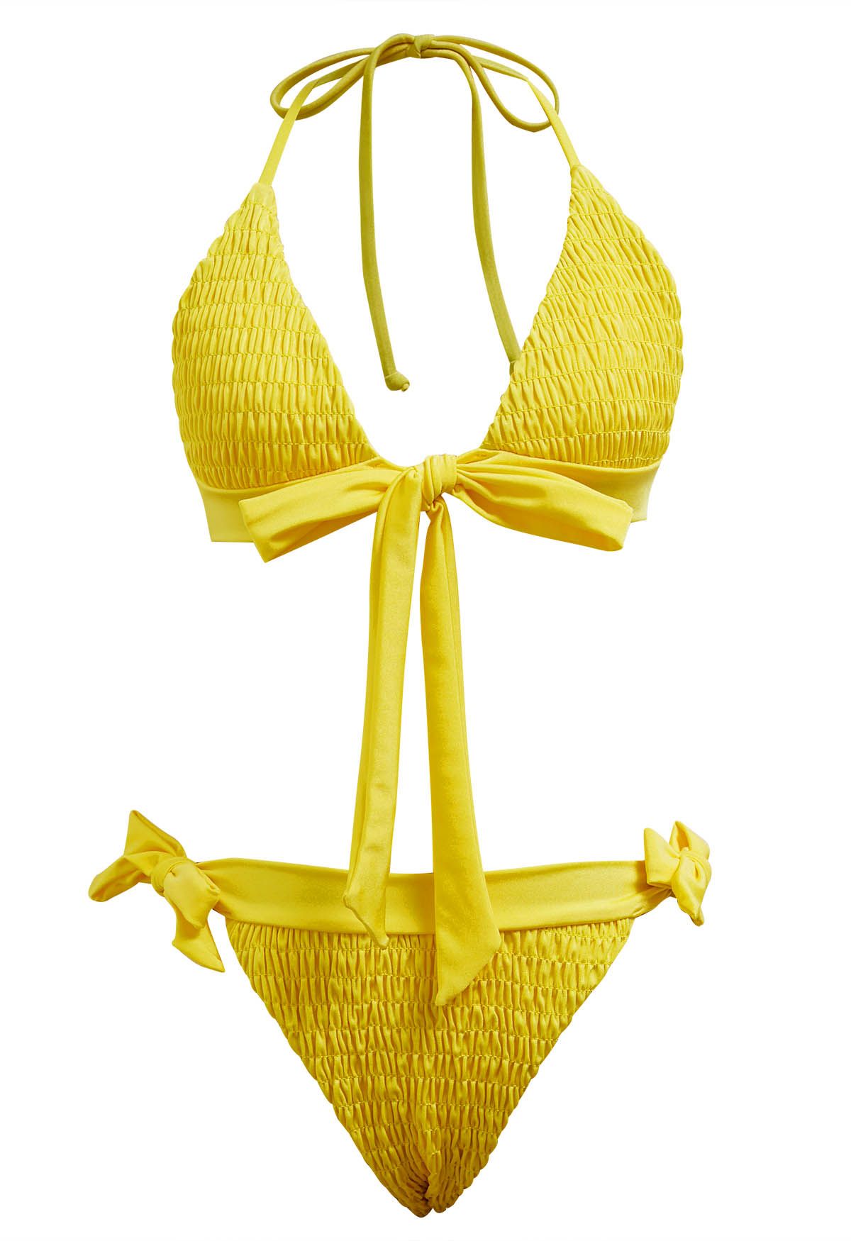 Lemon Glow Embossed Halter Bikini Set