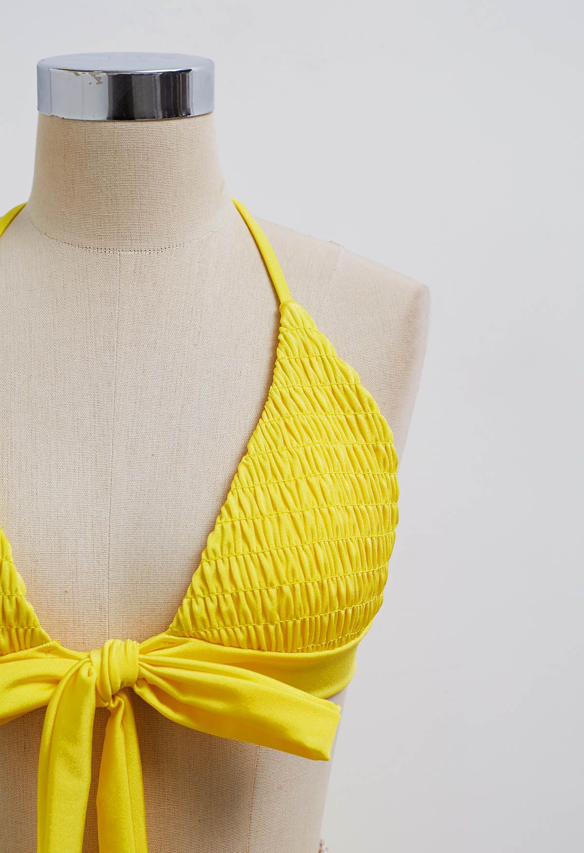 Lemon Glow Embossed Halter Bikini Set