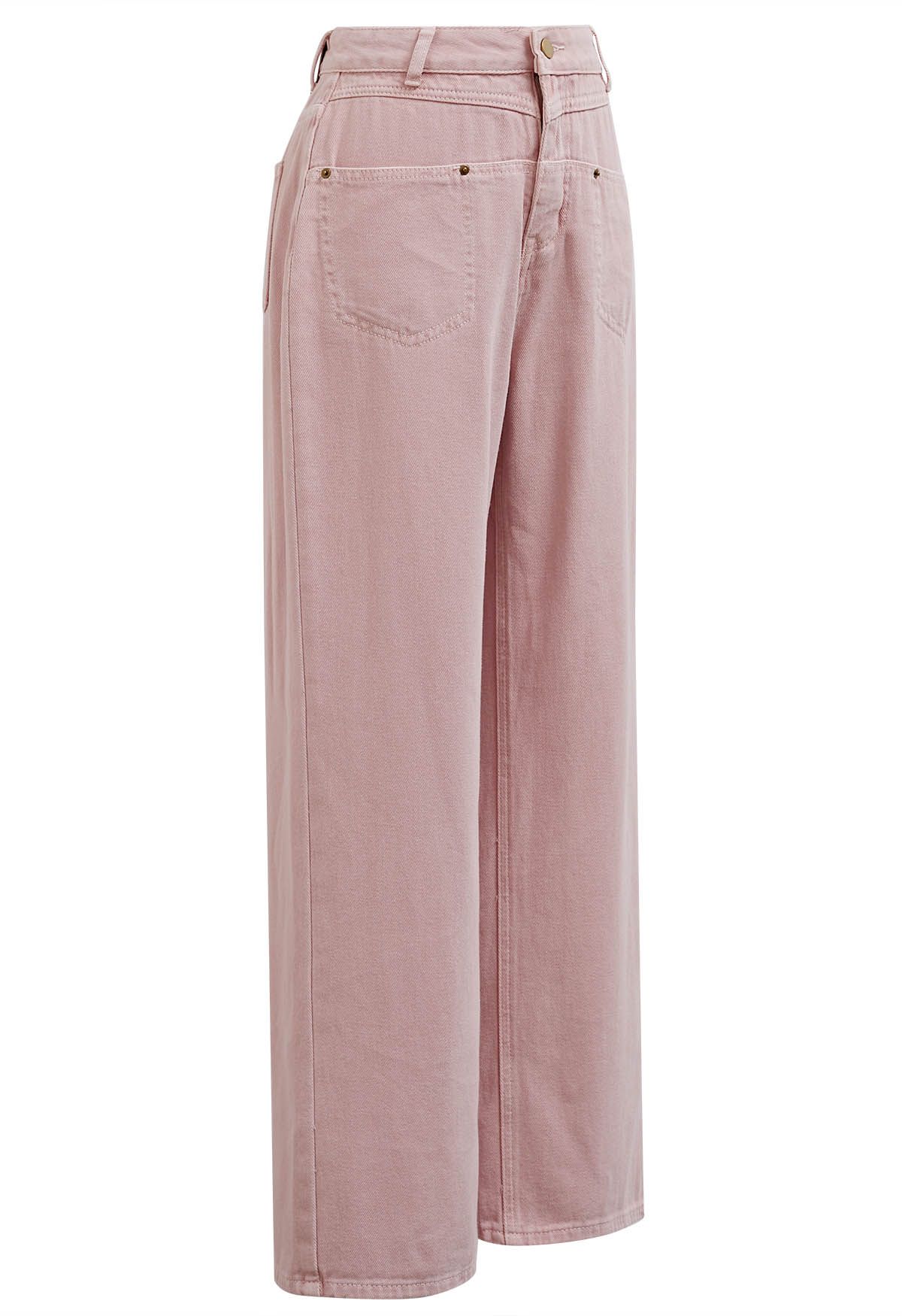 Front Patch Pockets Straight-Leg Jeans in Pink