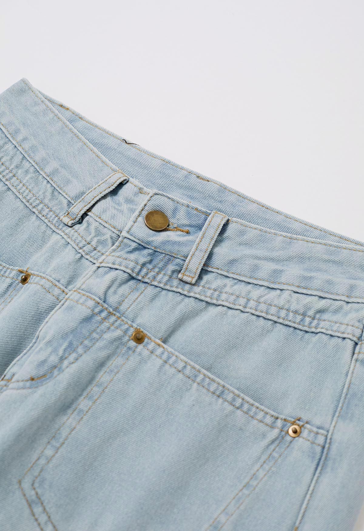 Front Patch Pockets Straight-Leg Jeans in Light Blue