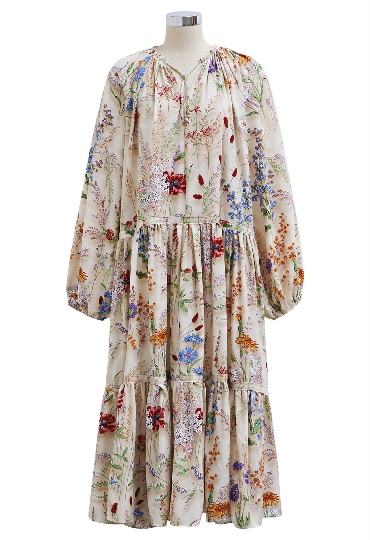 Wildflower Dream Puff Sleeve Chiffon Midi Dress