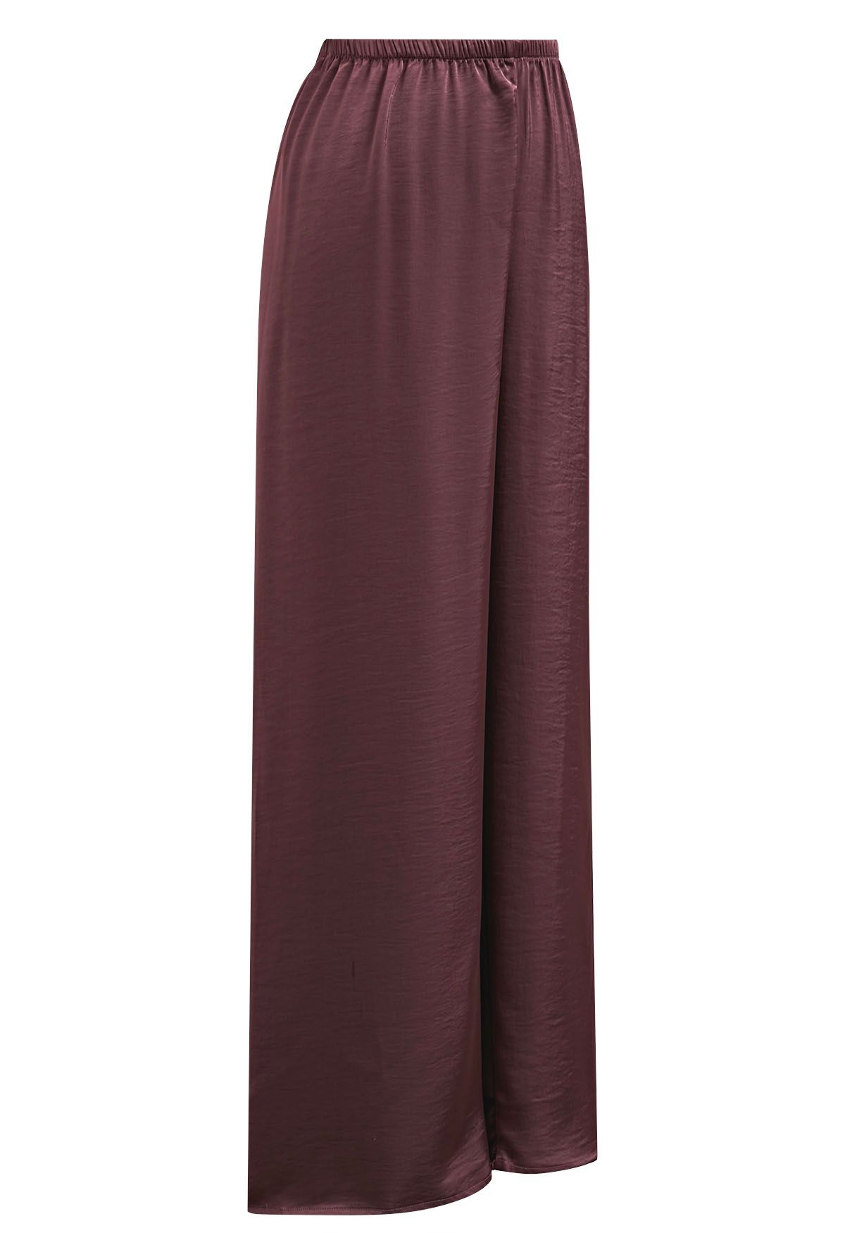 Smooth Satin Pull-On Pants in Burgundy