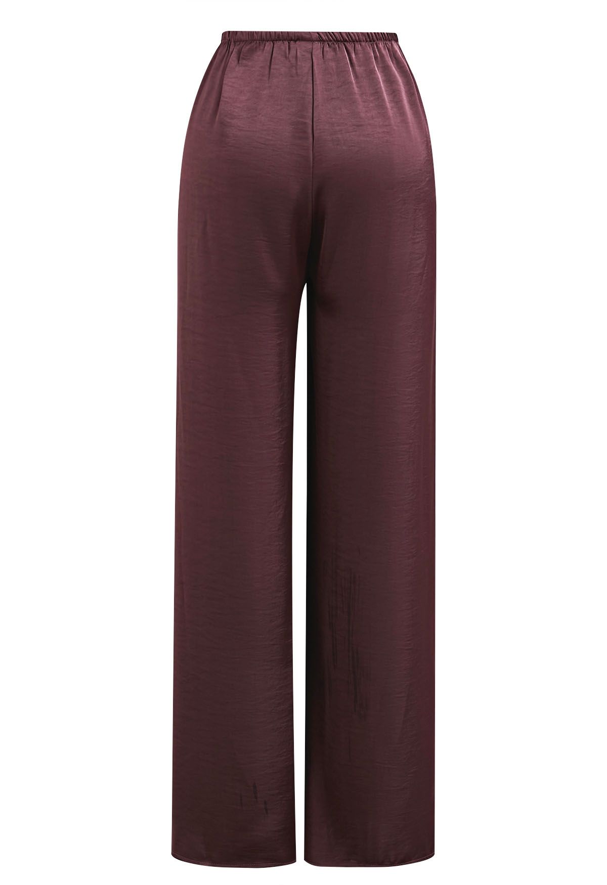 Smooth Satin Pull-On Pants in Burgundy