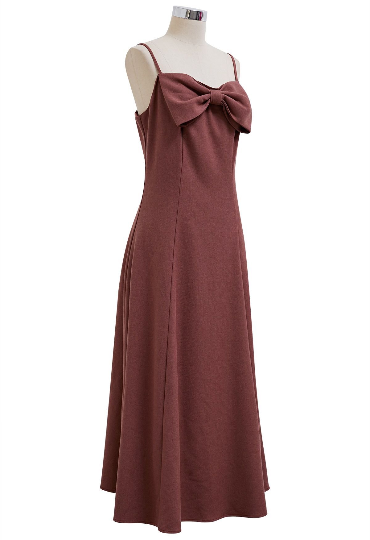 Bowknot Decor Seam Details Cami Dress in Burgundy