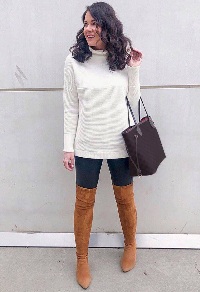 Cozy Ribbed Turtleneck Sweater in White