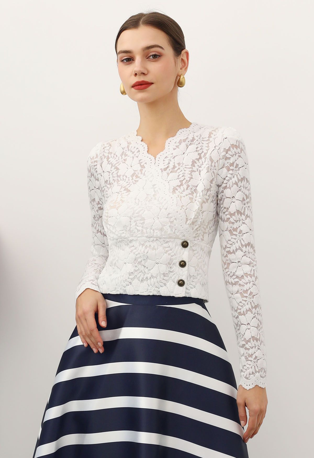 Exquisite Floral Lace Crop Wrap Top in Ivory