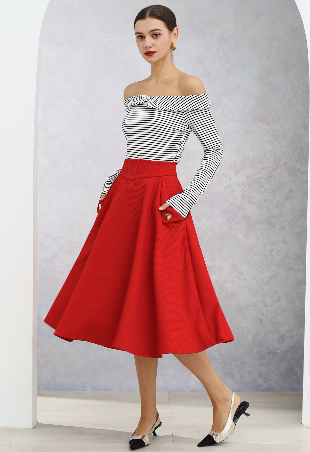 Classic Simplicity A-Line Midi Skirt in Red