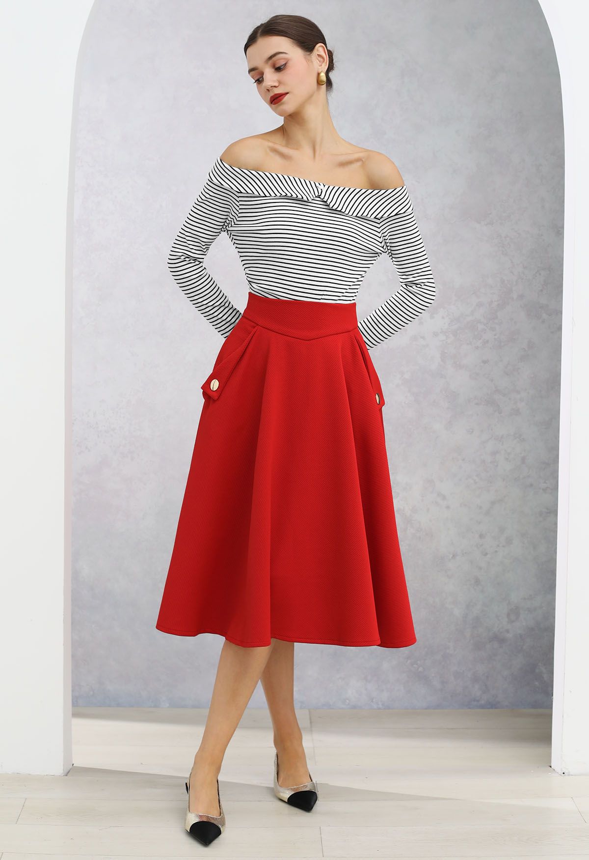 Classic Simplicity A-Line Midi Skirt in Red