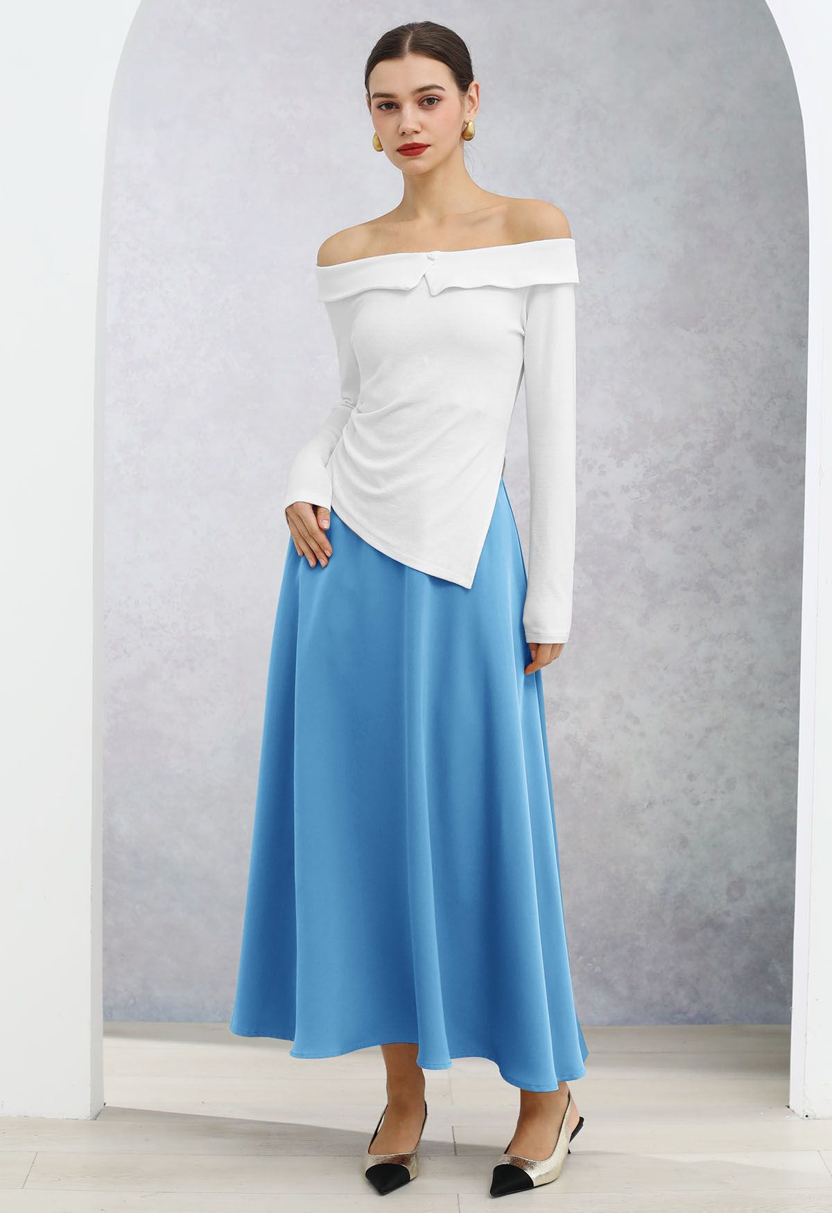 Timeless Elegance Satin A-Line Maxi Skirt in Blue