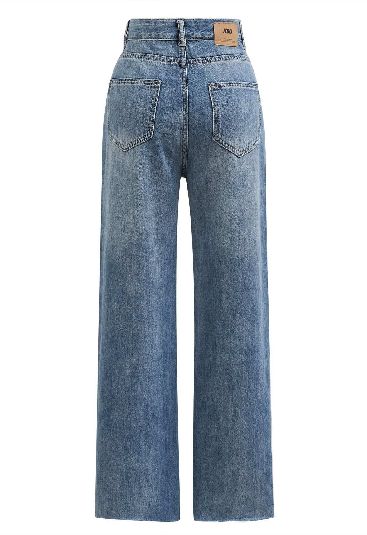 Raw-Cut Hem Straight-Leg Jeans