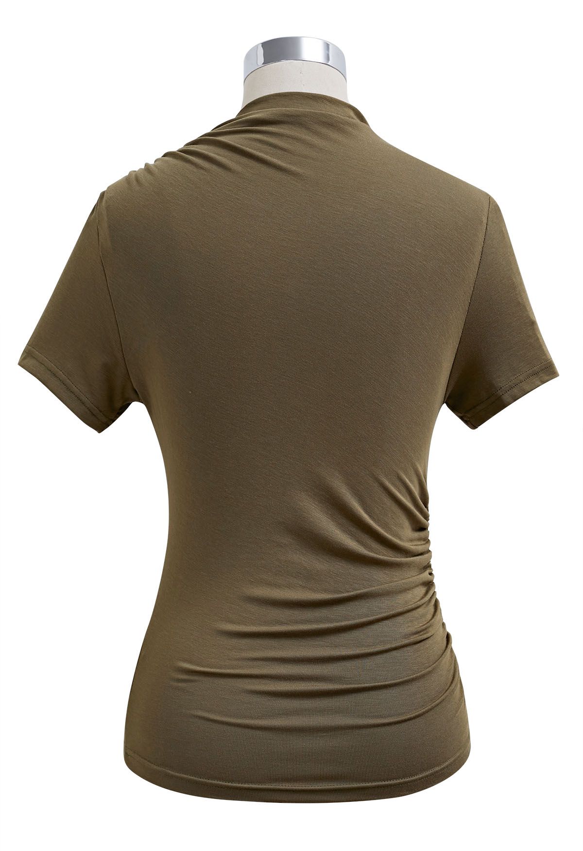 Side Ruched Detail Soft Touch Top in Army Green