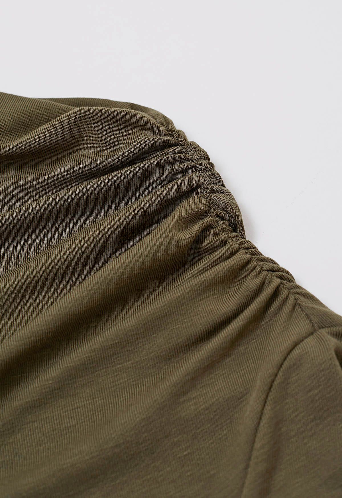 Side Ruched Detail Soft Touch Top in Army Green