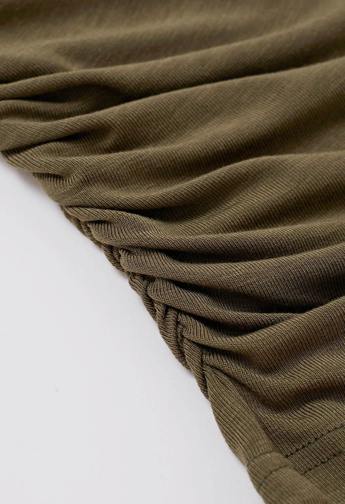 Side Ruched Detail Soft Touch Top in Army Green