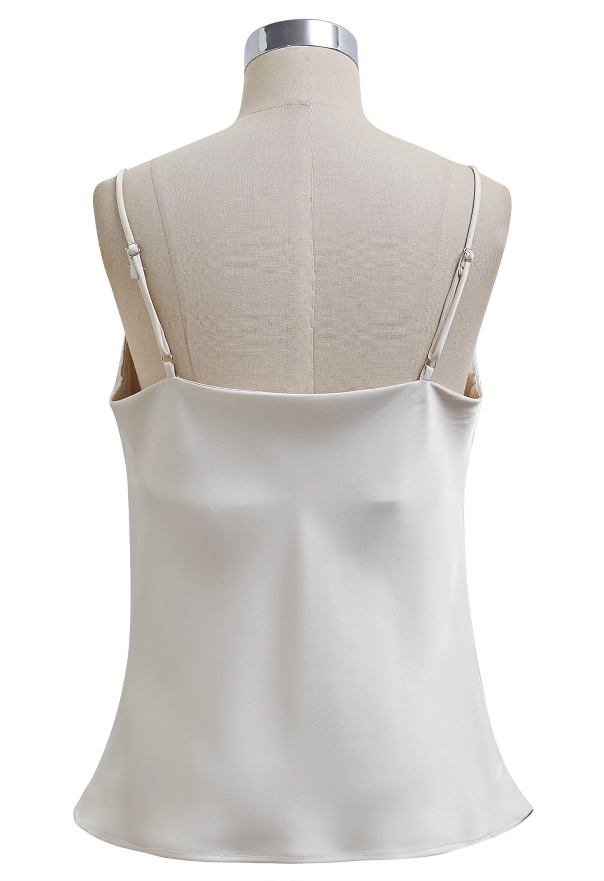 Drape Neck Satin Cami Crop Top in Ivory