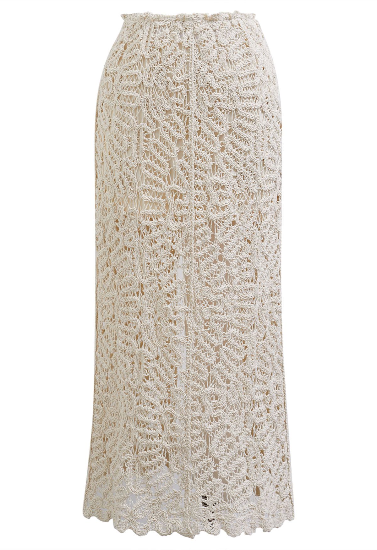 Winding Lace Crochet Back Slit Pencil Skirt