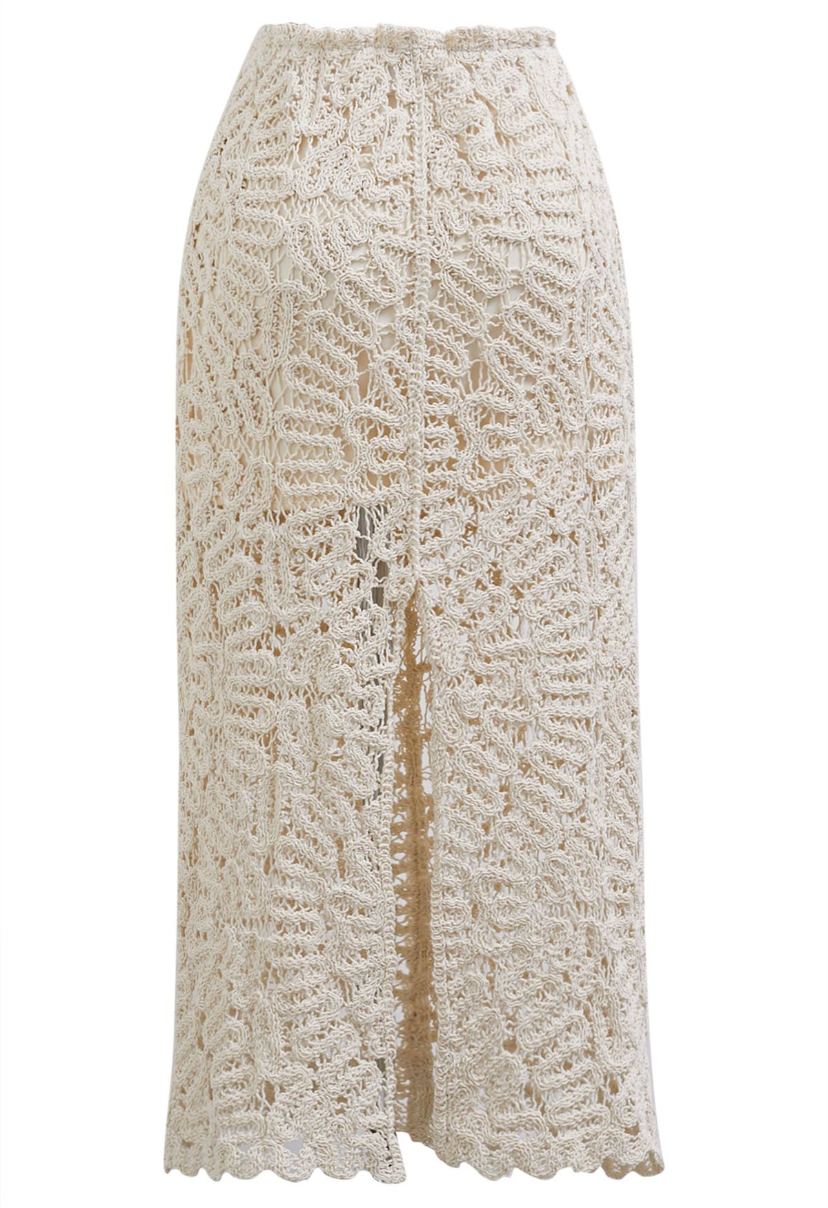 Winding Lace Crochet Back Slit Pencil Skirt