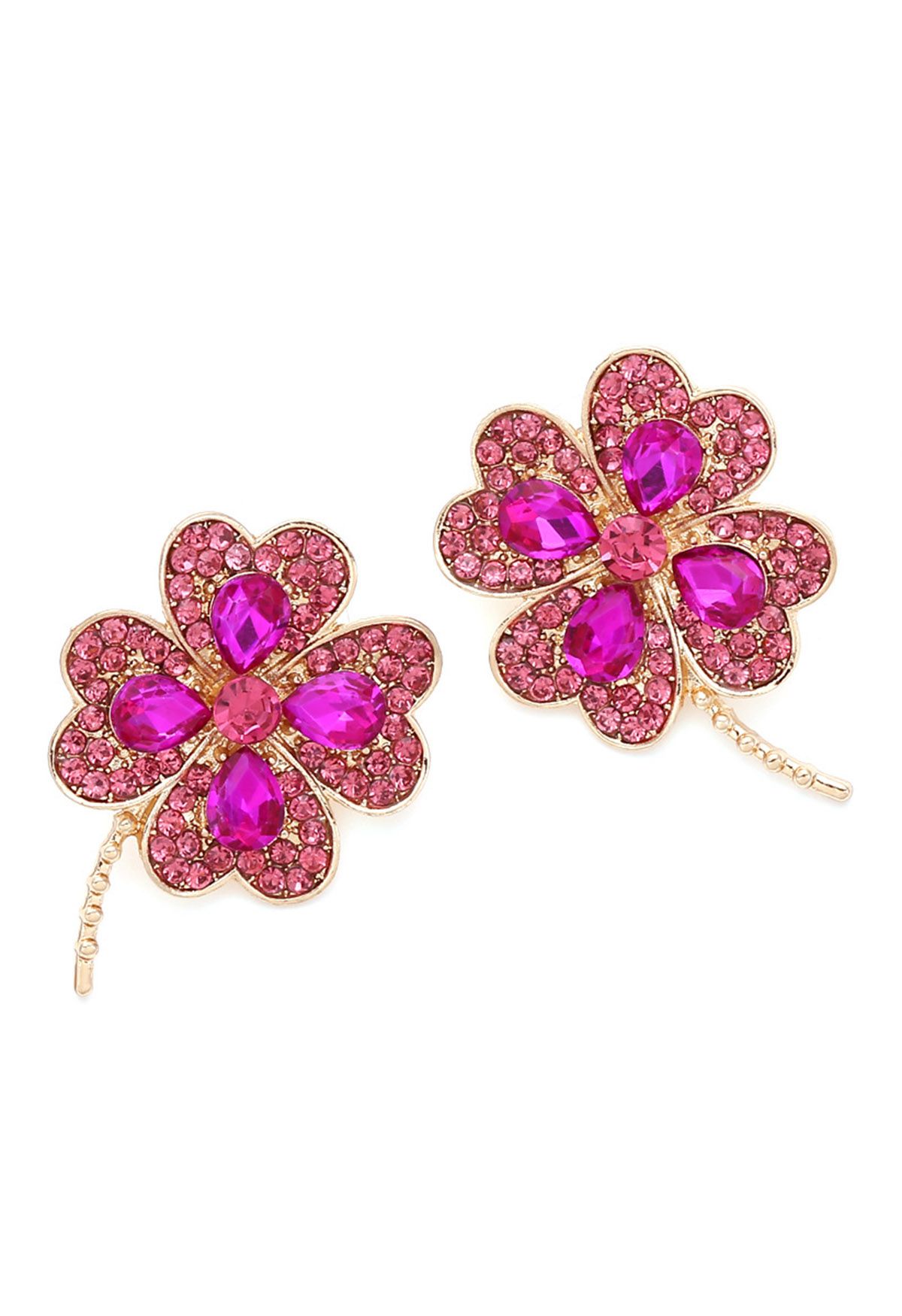 Four-Leaf Clover Earrings in Hot Pink