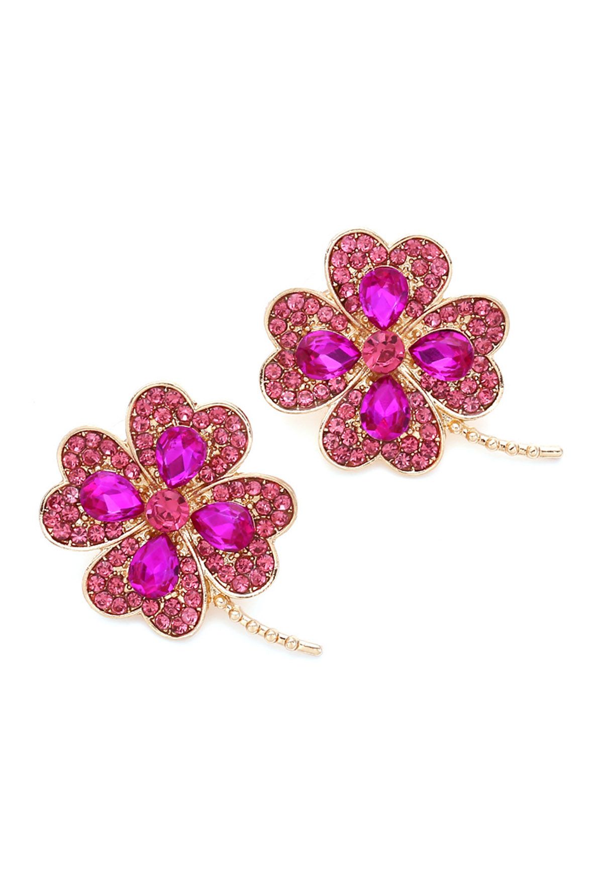 Four-Leaf Clover Earrings in Hot Pink