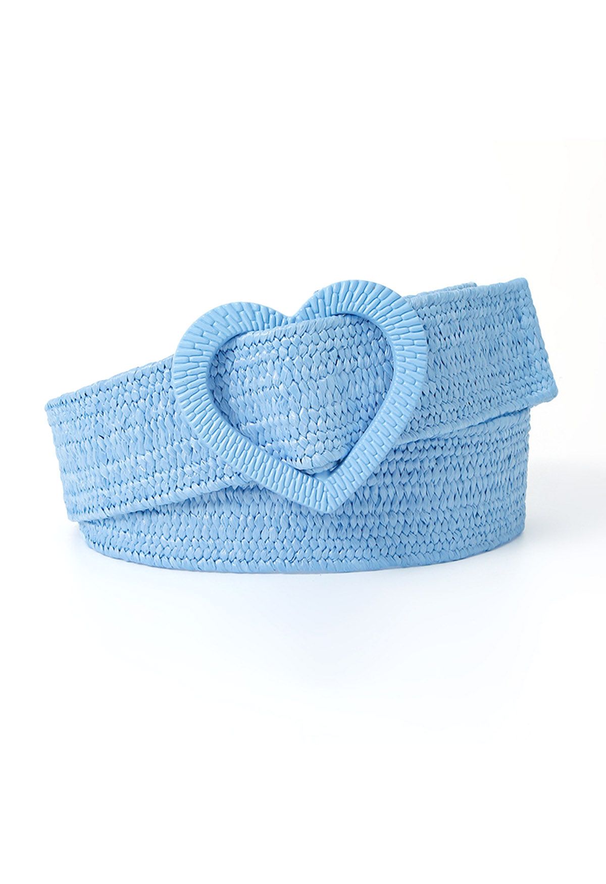 Heart Buckle Woven Straw Belt in Blue