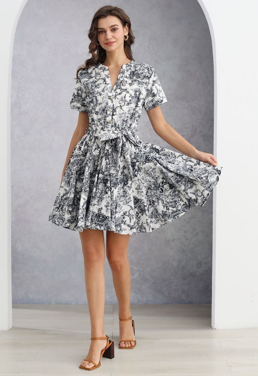 Baroque-Inspired Self-Tie Bowknot Frilling Hem Dress