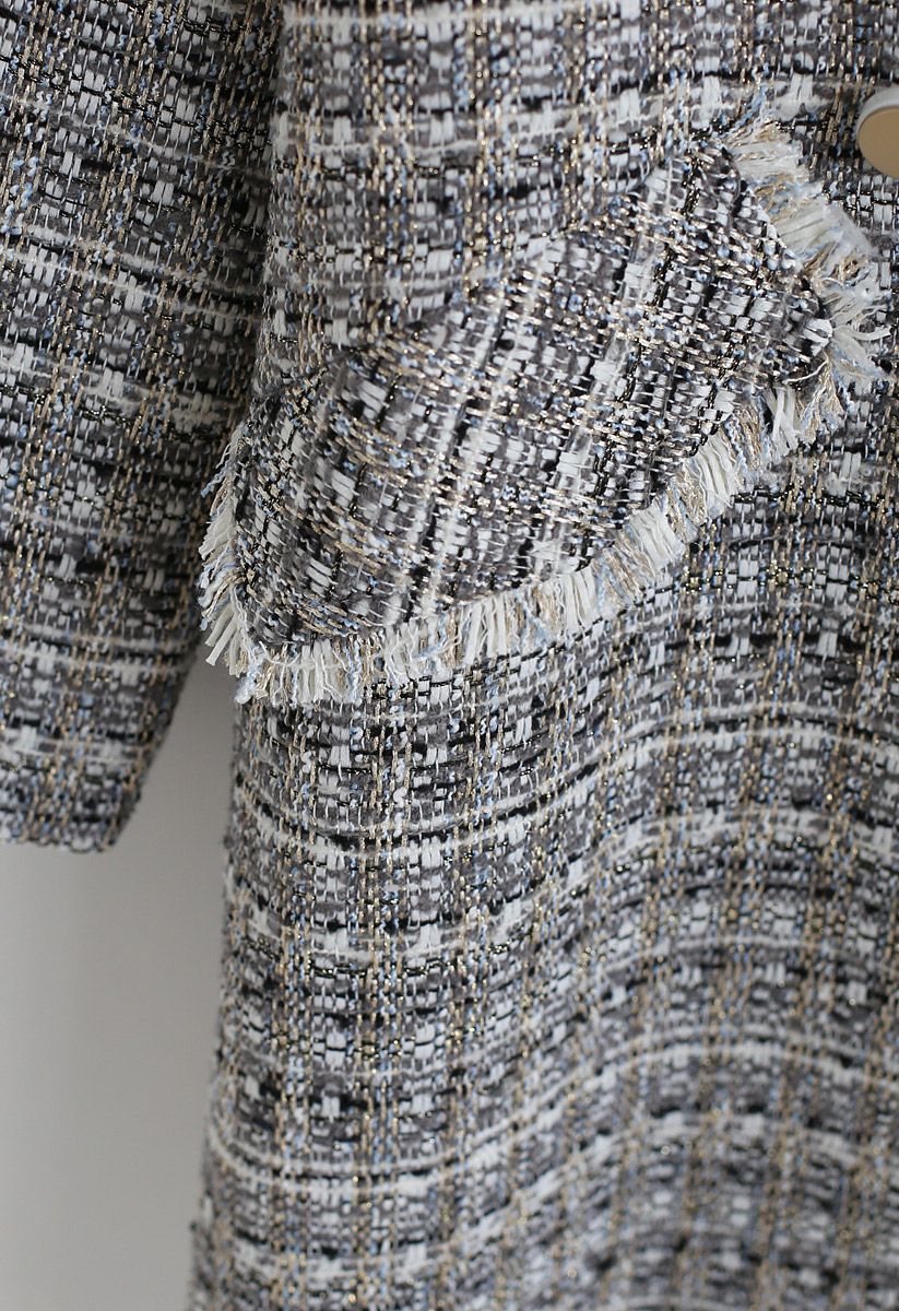 Metallic Check Print Tweed Longline Coat