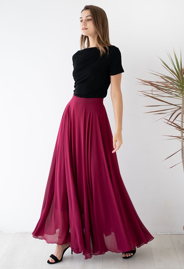 Timeless Favorite Chiffon Maxi Skirt in Wine - Retro, Indie and Unique  Fashion