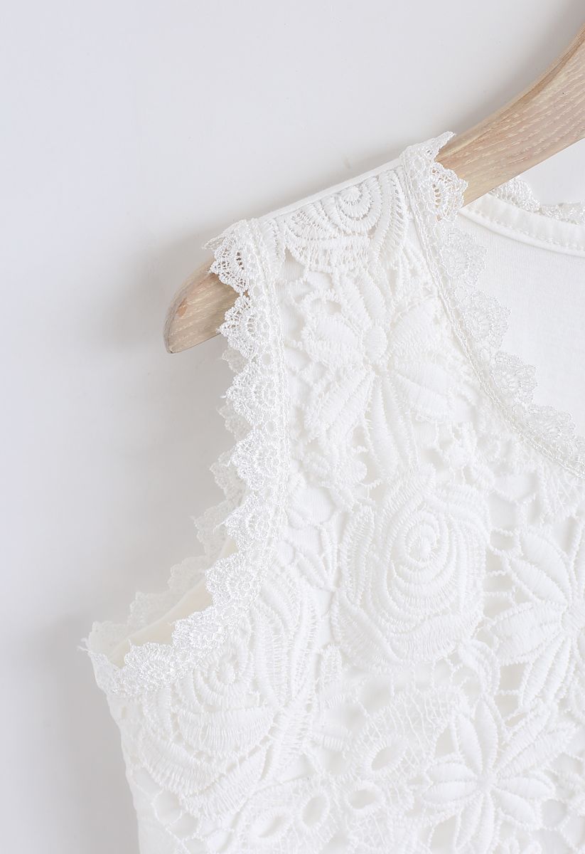 Lace Crochet Front Tank Top in White - Retro, Indie and Unique Fashion
