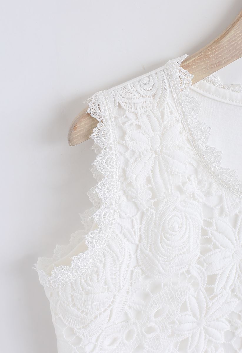 Lace Crochet Front Tank Top in White 