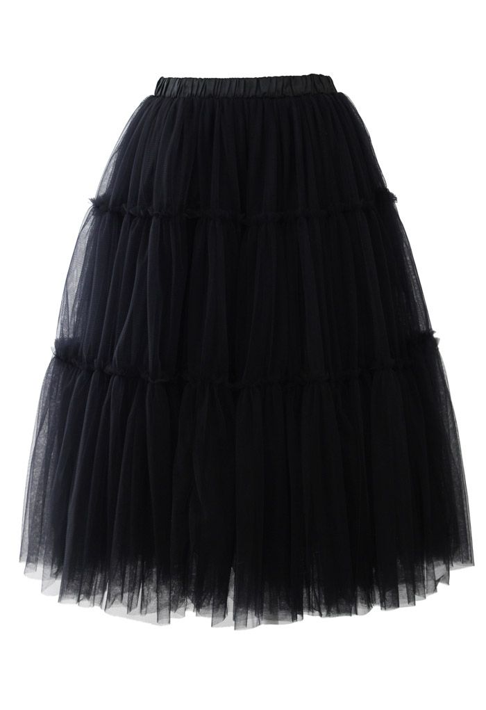 Amore Tulle Midi Skirt in Black - Retro, Indie and Unique Fashion