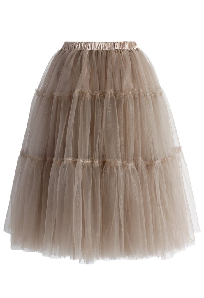 Amore Tulle Midi Skirt in Caramel - Retro, Indie and Unique Fashion