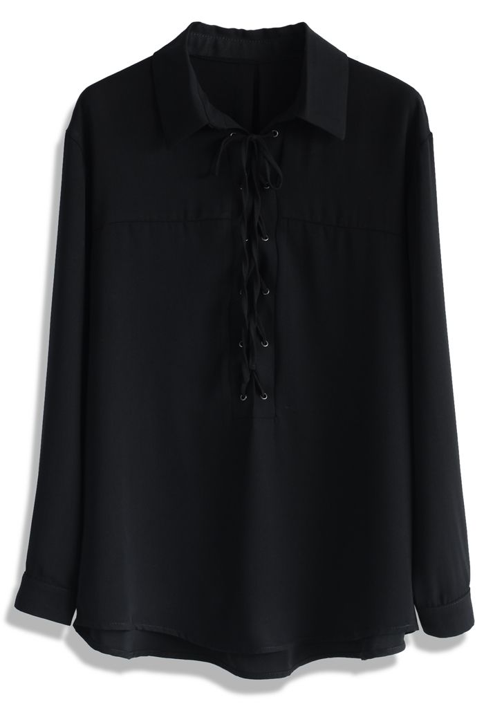 Simplicity Lace-up Shirt in Black - Retro, Indie and Unique Fashion