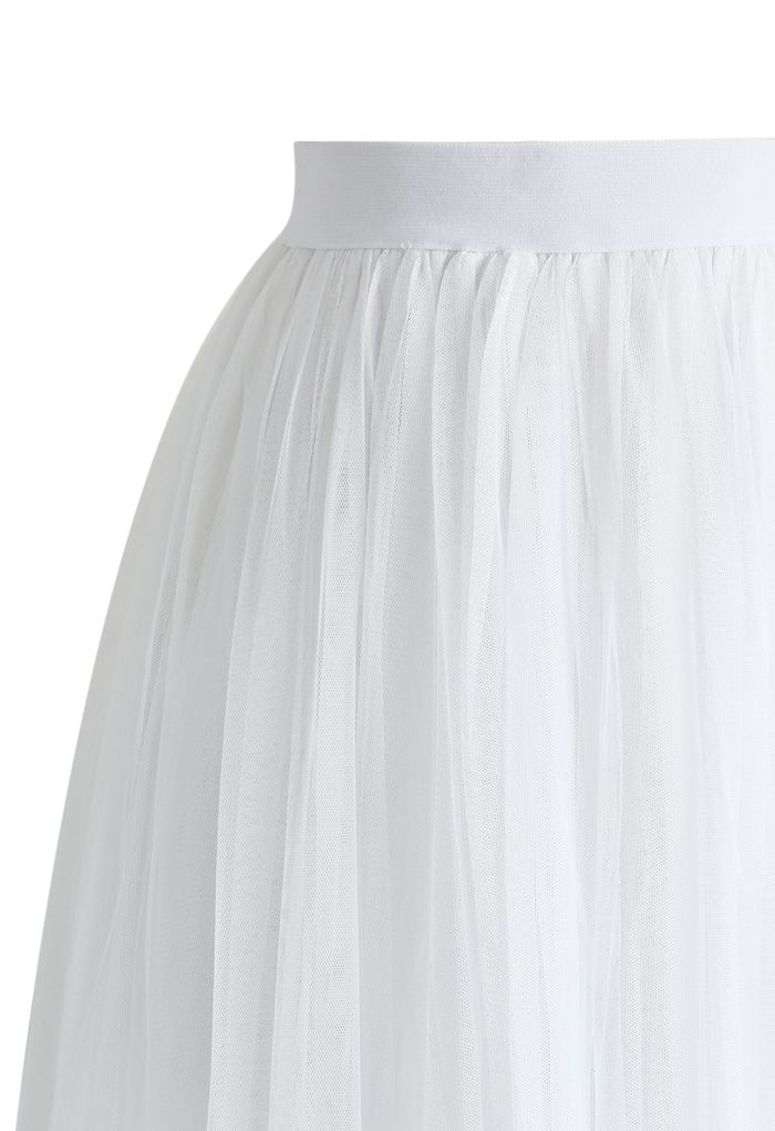 Ethereal Tulle Mesh Midi Skirt in White - Retro, Indie and Unique Fashion