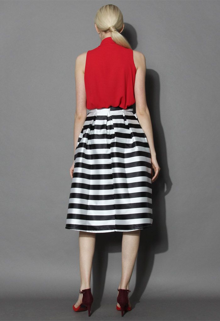 Stripes Full A-line Midi Skirt - Retro, Indie and Unique Fashion