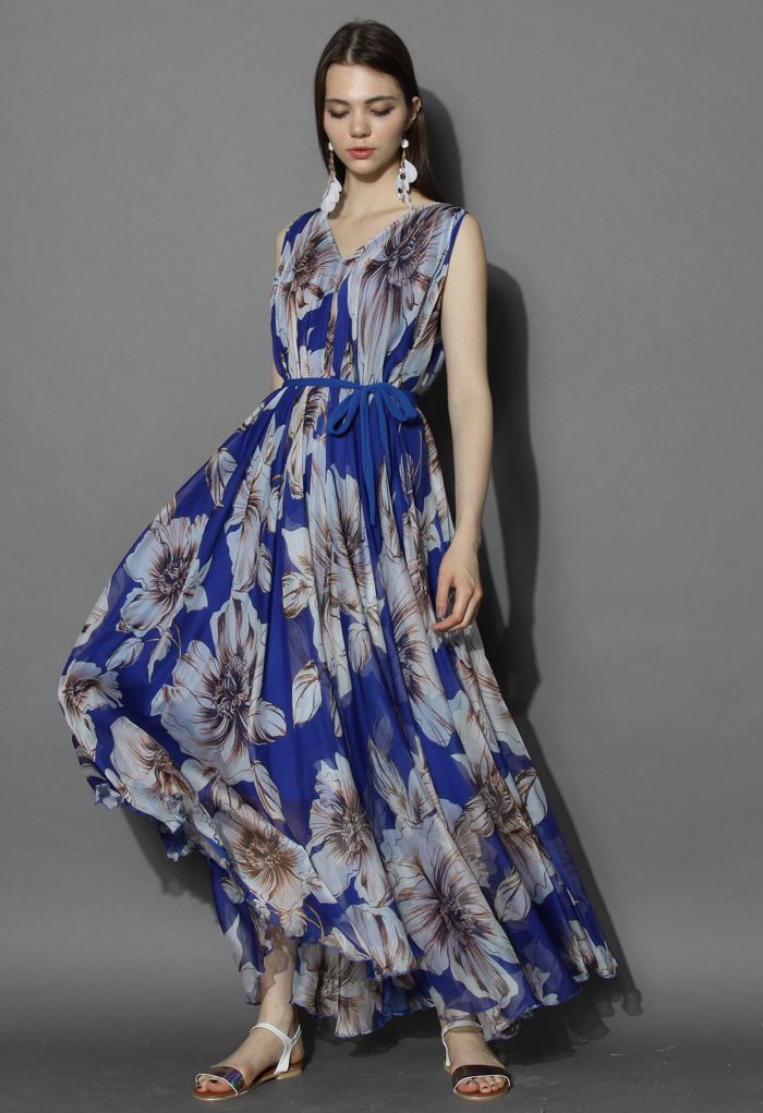 blue maxi floral dress