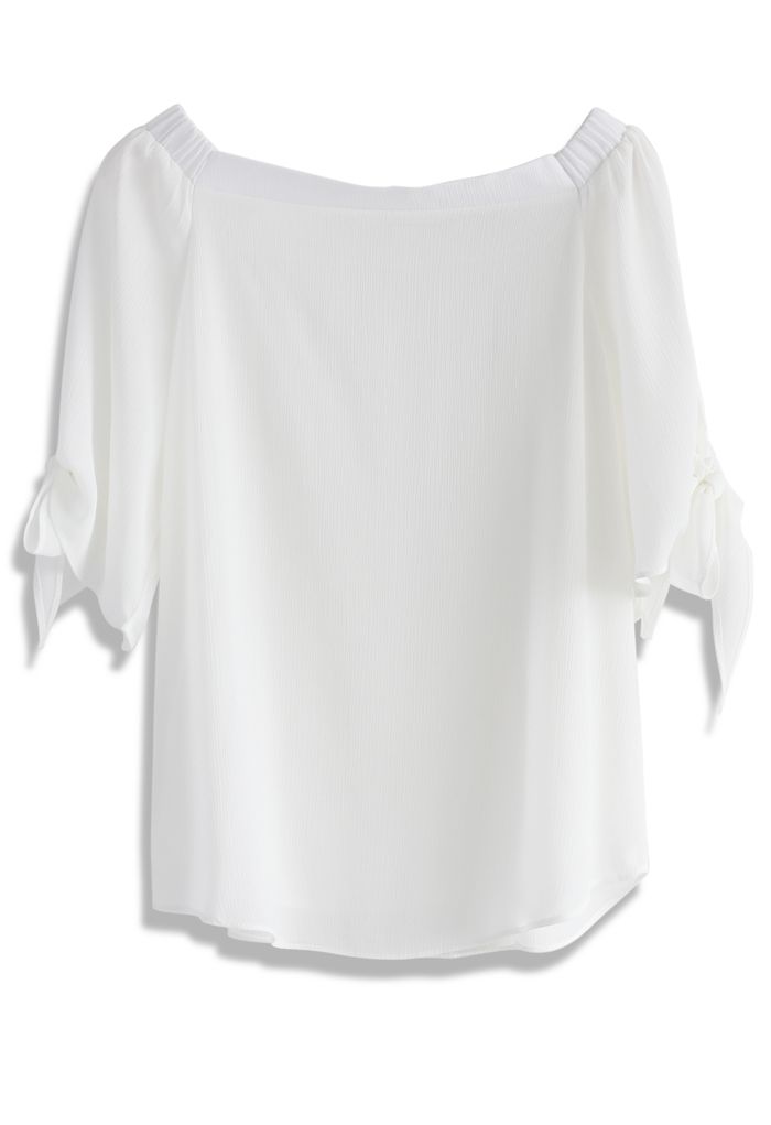 Bowknot Off-shoulder Chiffon Top in White - Retro, Indie and Unique Fashion