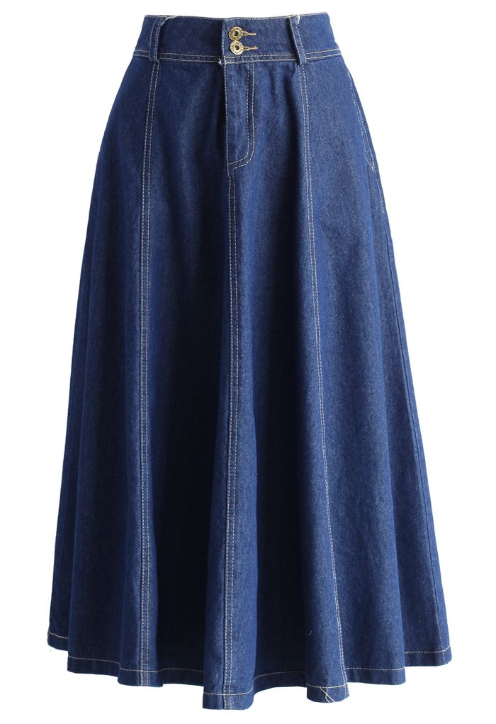 Swing Denim A-line Midi Skirt - Retro, Indie and Unique Fashion