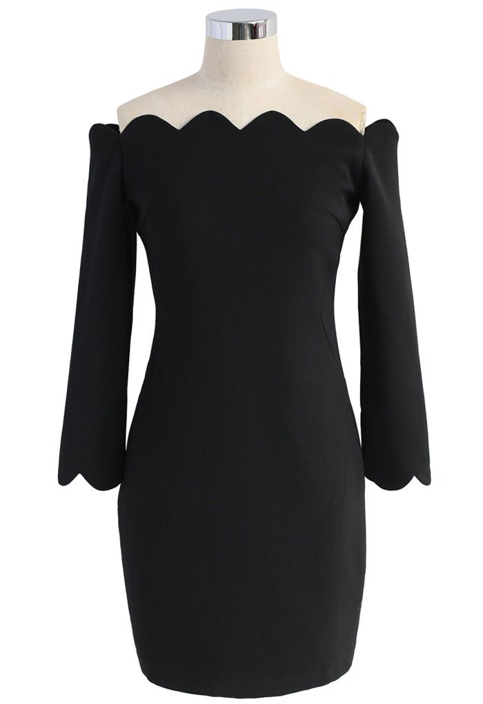 The Era of Your Charm Off-shoulder Shift Dress in Black - Retro, Indie ...