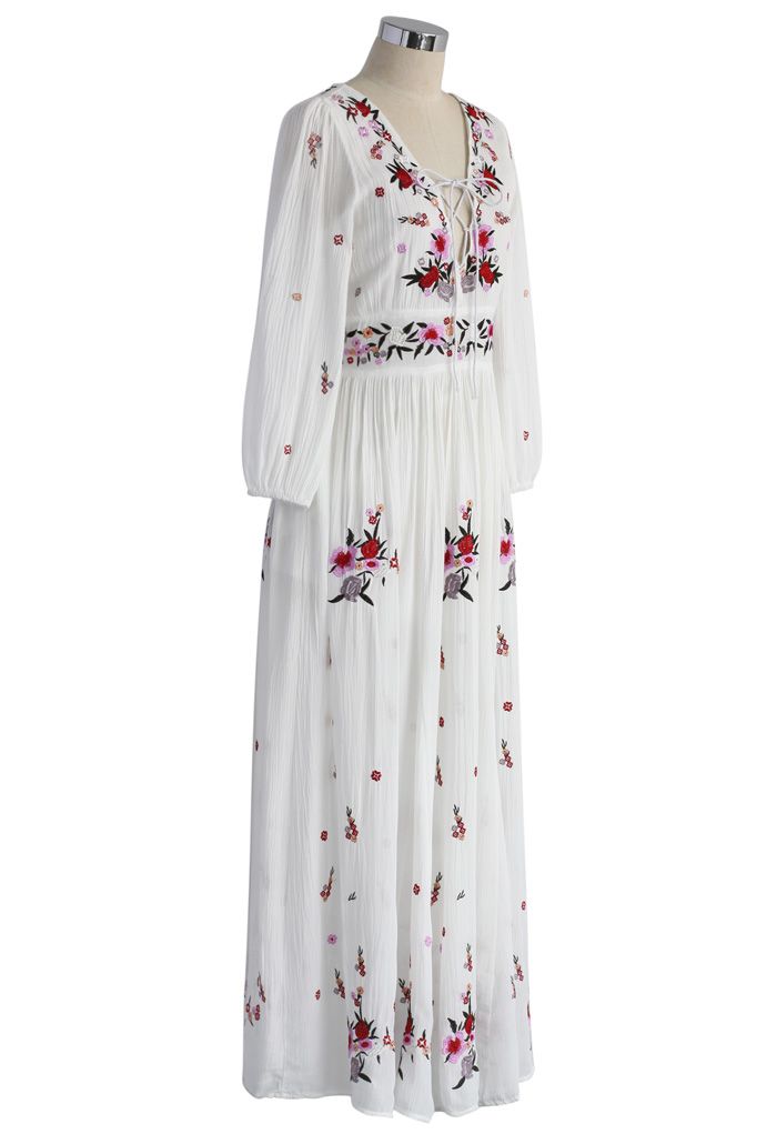 Wondrous Floral Embroidered Maxi Dress - Retro, Indie and Unique Fashion