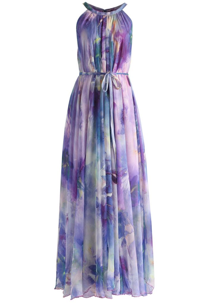Floral Watercolor Maxi Slip Dress in Violet - Retro, Indie and Unique  Fashion
