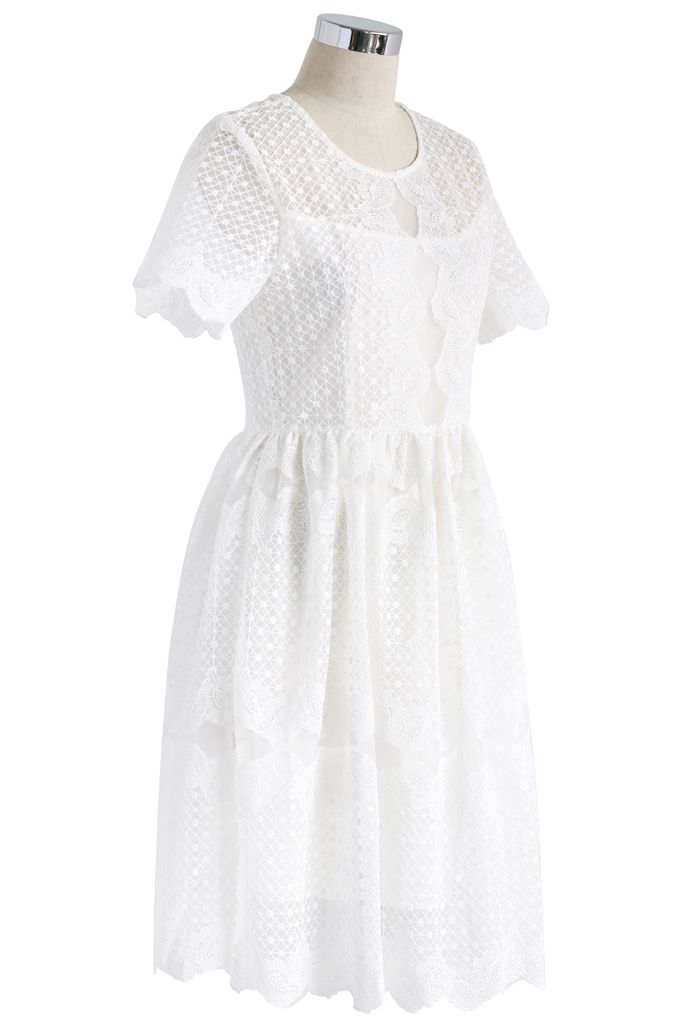 White Full Embroidered Midi Dress