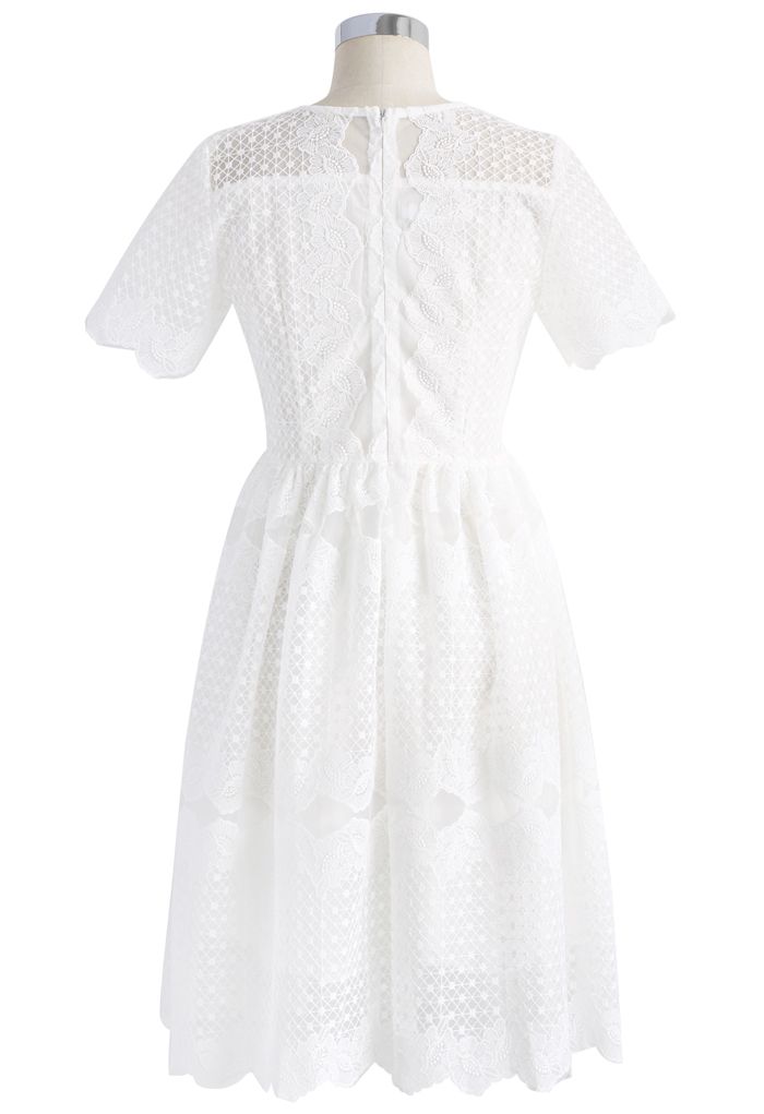 White Full Embroidered Midi Dress