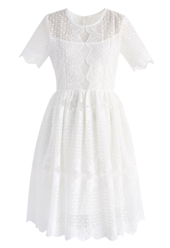 White Full Embroidered Midi Dress