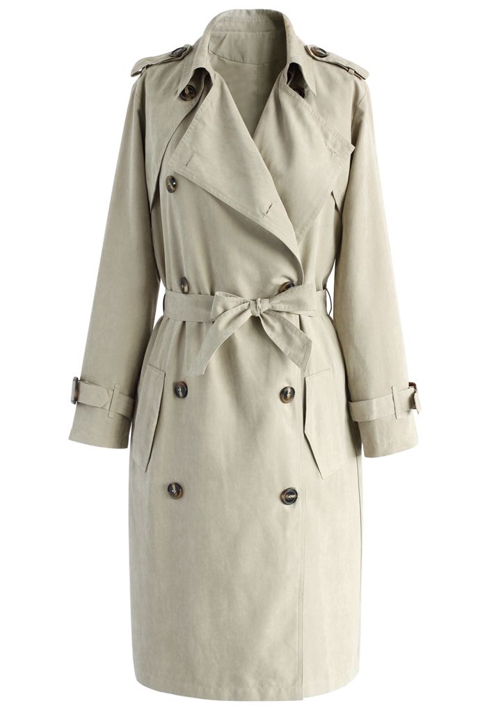 Refined Double-breasted Trench Coat in Sand - Retro, Indie and Unique ...