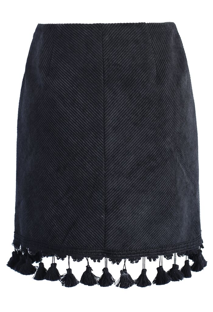 Velvet Bud Skirt with Tassel in Black - Retro, Indie and Unique Fashion