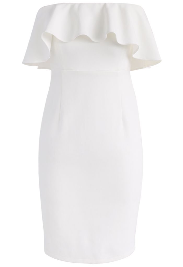 Noble Ruffled Strapless Body-con Dress in White - Retro, Indie and ...
