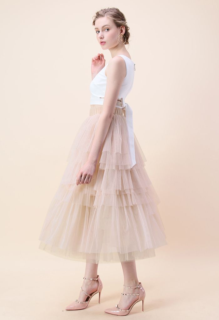 Love Me More Layered Tulle Skirt in Nude Pink Pink XS-S