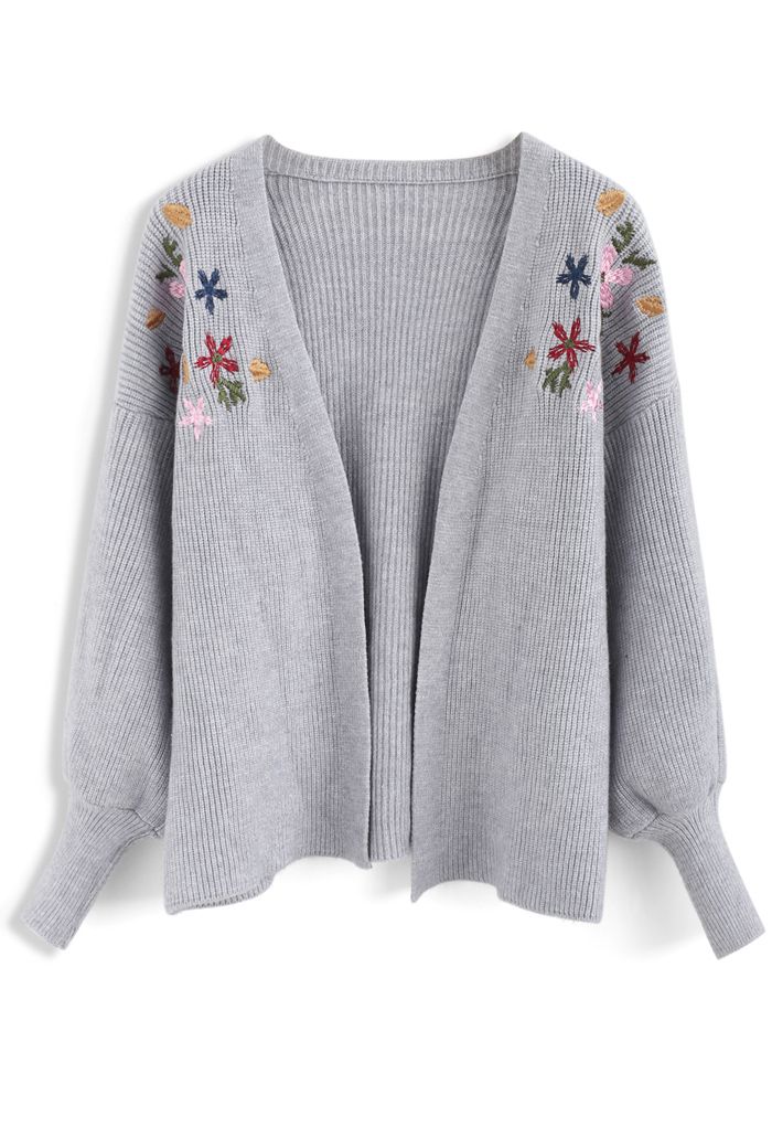 Floral Song Embroidered Knit Cardigan in Grey - Retro, Indie and Unique ...