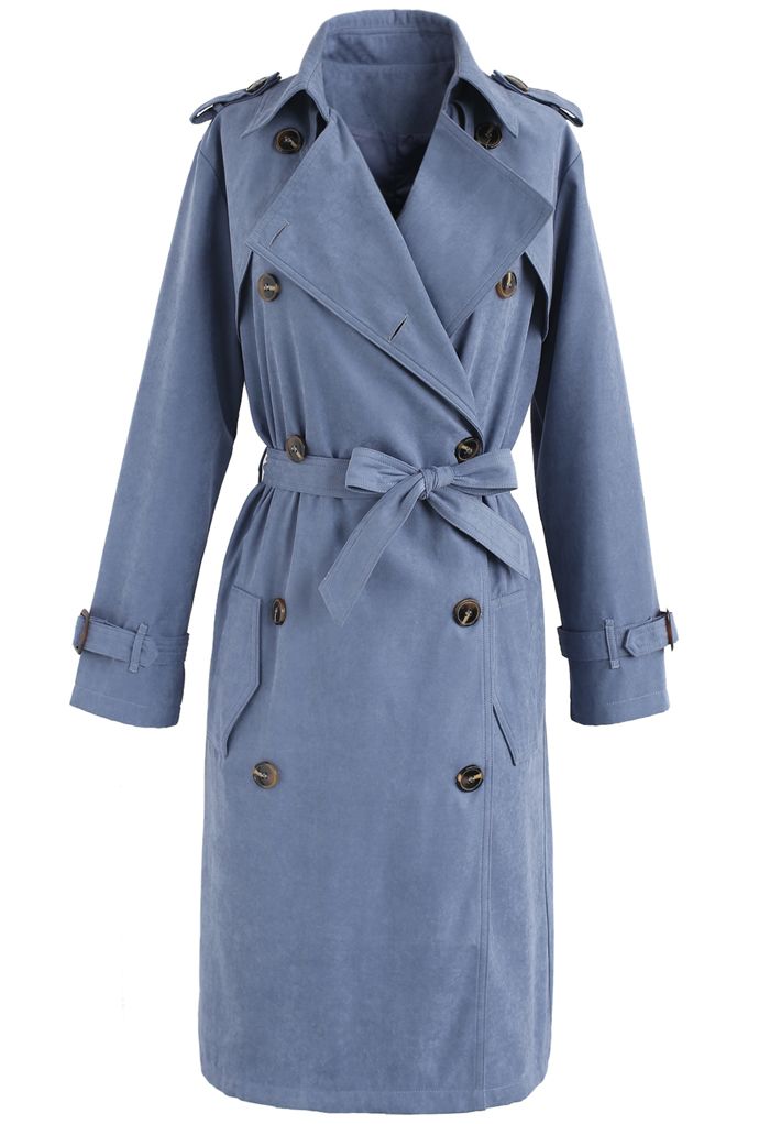 Refined Double-breasted Trench Coat in Blue